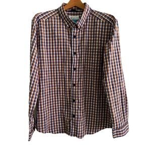Columbia Men's Long Sleeve Orange Blue White Plaid Button Down- Size L